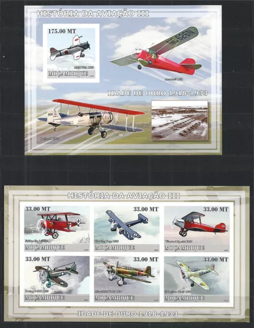 Mozambique Mosambik 2009 Block Mini Sheet Set Imperf History Of Aviation