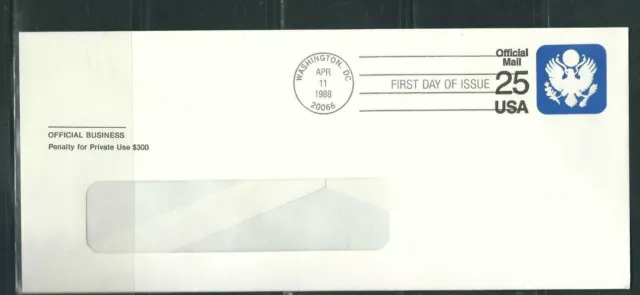 US SC # UO77 Official Mail FDC . No Cachet. Window Envelope