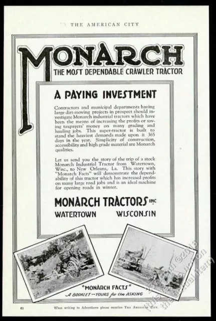 1923 Monarch crawler tractor photo Watertown Wisconsin vintage trade print ad