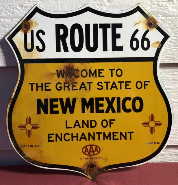 Vintage 1932 Dated Welcome To Great State Of New Mexico Route 66 Porcelain Sign