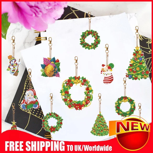 Double Sided Diamond Art Keychains Pendant Snowman Special Shape Xmas Tree 6PCS