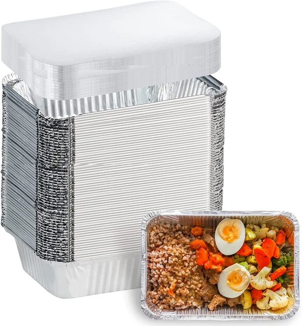Paquete de 100 sartenes de papel de aluminio desechables - envases de alimentos de papel de aluminio de 8,5"" × 6"" × 2"" con Li