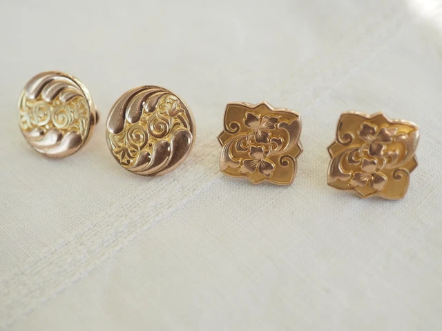 BOUTONS DE MANCHETTE VINTAGE ART DÉCO – Ronds, Tons Argenté, Plaque Or, Jamais Portés