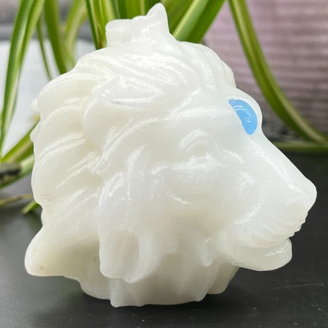 1pc Natural white jade lion hand carved quartz crystal skull animal 2.8"