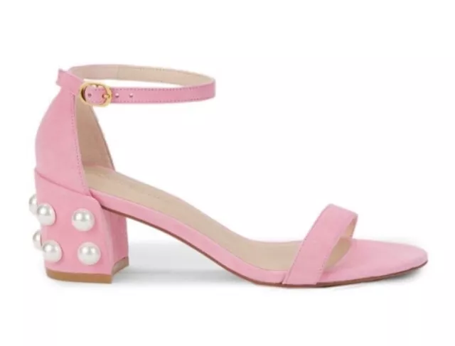 Stuart Weitzman pink pearl embellished heel sandals