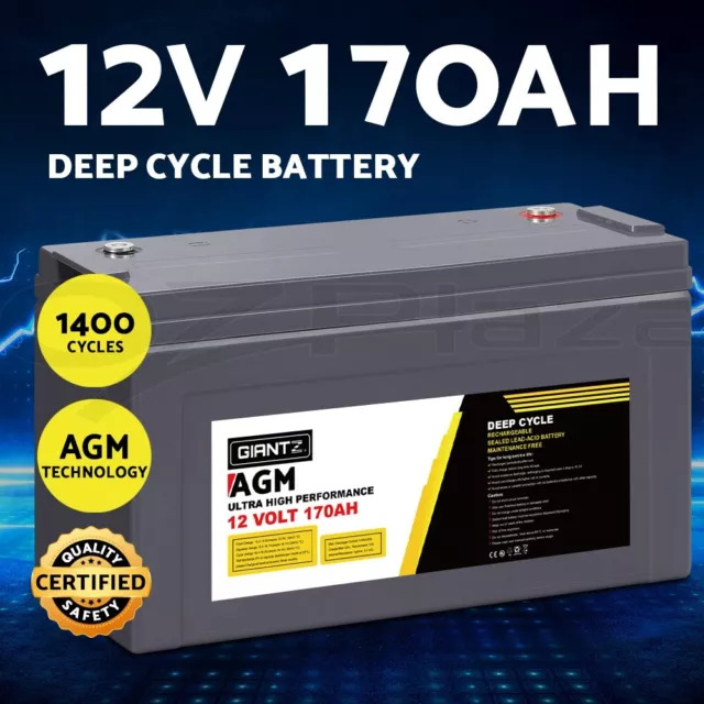 Giantz AGM Deep Cycle Battery 12V 170Ah Marine Sealed Power Portable Box Solar