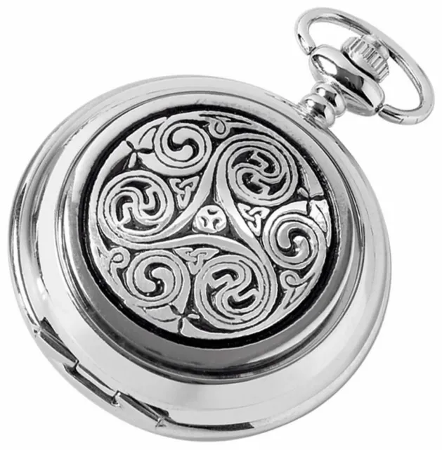 Woodford Mens Celtic Swirl Full Hunter Quartz Pocket Watch - Silver/Black