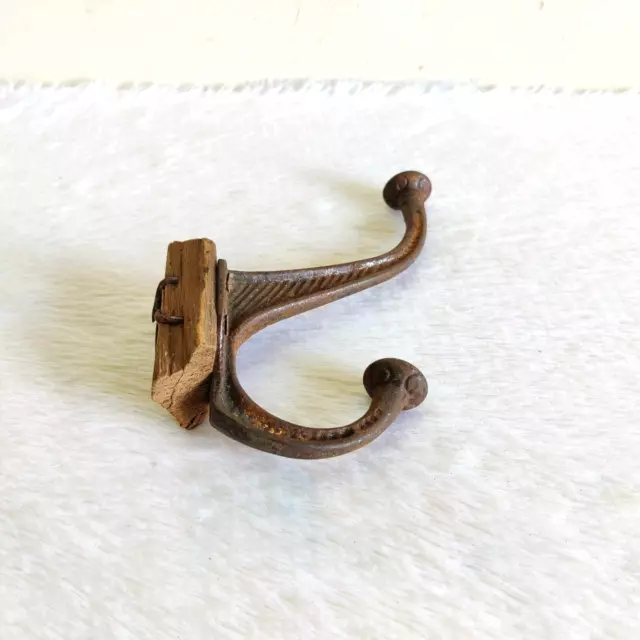 1920s Vintage Iron Wall Hooks Hanger Wooden Rich Patina Decorative I404