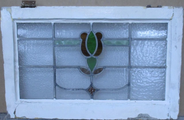 MIDSIZE OLD ENGLISH LEADED STAINED GLASS WINDOW Pretty Abstract 25.25" x 16"