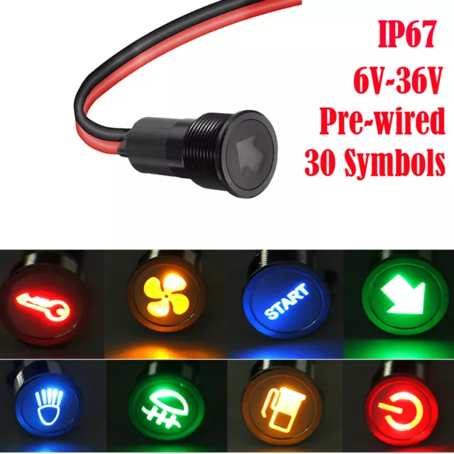 8-16mm LED Dash Panel Warning Pilot Light Indicator Lamp  Black Car Boat 12V-36V