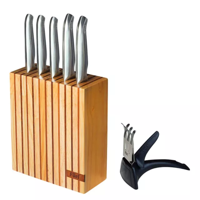 Furi Pro Wood 7pc Knife Block Set 7 Piece | Japanese Stainless Steel