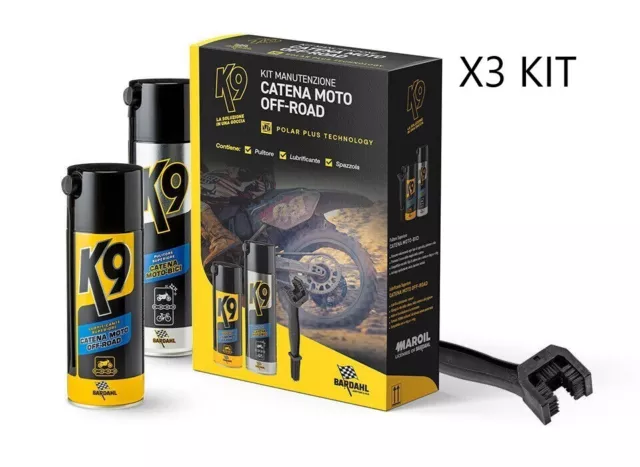 X3 Bardahl Kit Manutenzione Catena Moto Off Road Sgrassatore+Grasso Spray K9