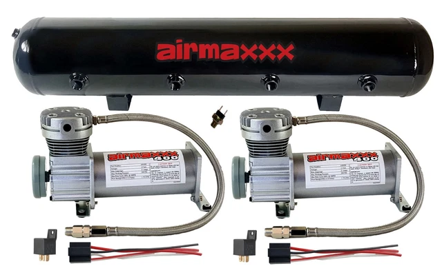 Pewter 400 Air Compressors Dual Pack & 5 Gallon Steel Air Tank 90 psi on 120 off