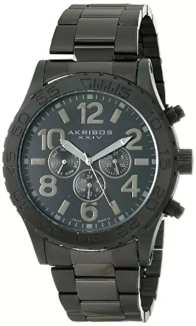 NEW Akribos XXIV AK763BK Men's Grandiose Swiss Gunmetal Black Watch chronograph