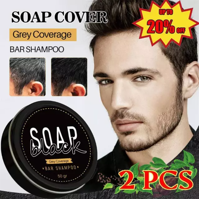 Men's Grey Coverage Bar Shampoo-Hair Darkening Black Soap For Grey Hair Cover-