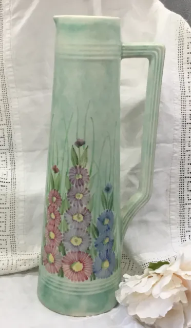 Vintage Radford Pottery - Hand Painted Flowers Jug / Vase - Art Deco - 13 " high