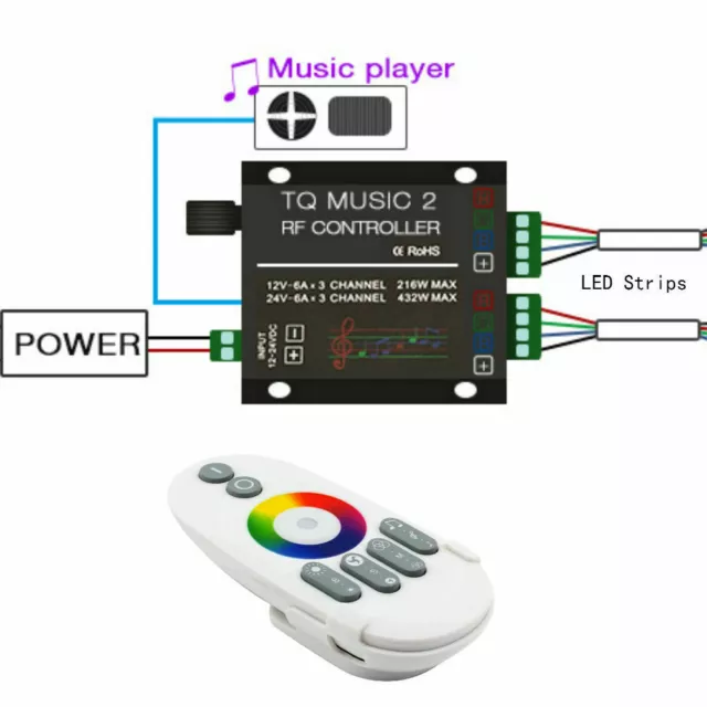 SUPERNIGHT RGB Music Touch RF DC12-24V 4-Pin Remote Control for LED Strip Ligh 2