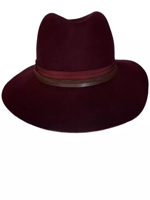 Vince Camuto Burgundy Wool Fedora Style Adjustable Hat One Size