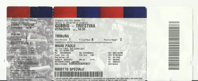 Biglietto Stadio Calcio Serie C 2018/19 Gubbio - Triestina  07/04/2019