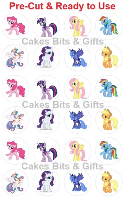 24x MY LITTLE PONY Mix Edible Wafer Cupcake Cake Toppers Pre Cut & Ready to Use