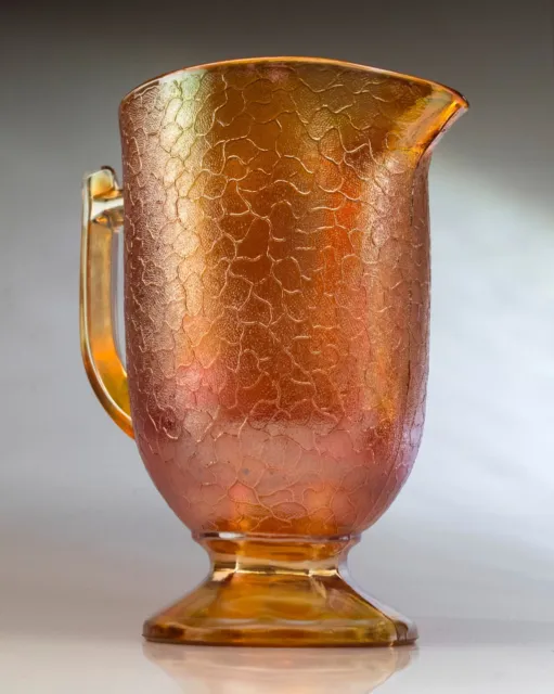 Jeannette Carnival Glass Amber Pitcher Jug Marigold Crackle USA Depression 1930s 3