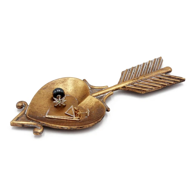 Antique Trinket Dish Vintage Love arrow Gold Jewelry Tray , Marriag.