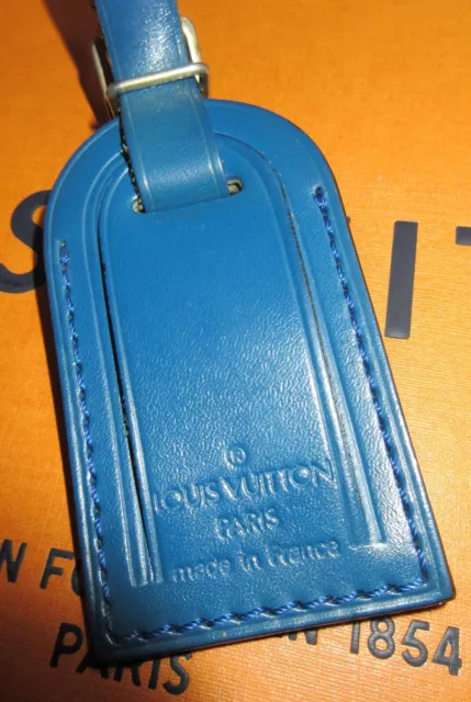 Louis Vuitton Small Black Leather Luggage Tag with brass hw Stamped T.K on  back