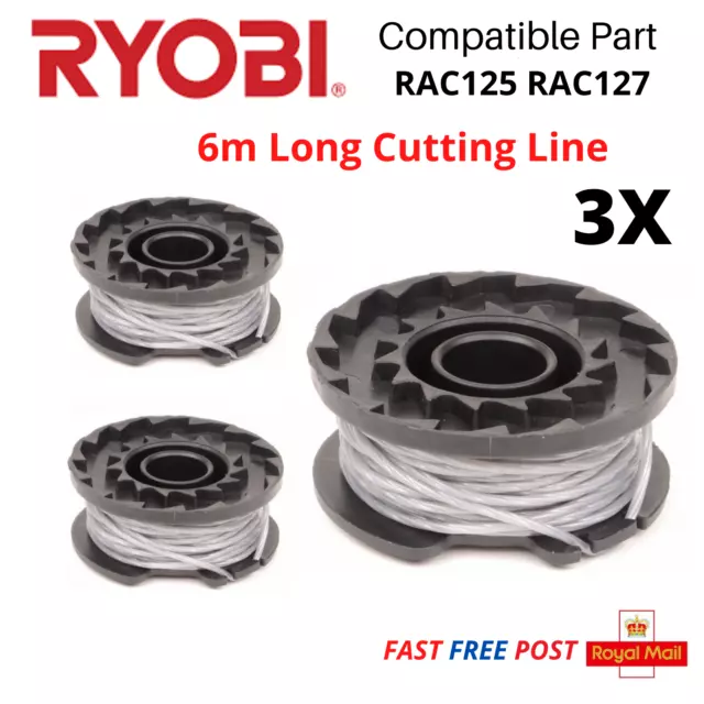 3 X Spool & Line per Ryobi 18 One + Decespugliatore / Trimmer RLT36 RLT36C33