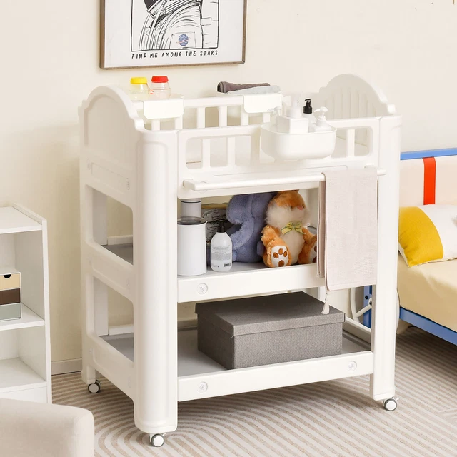 Baby Changing Table Infant Diaper Changing Station w/Changing Pad Wheels Beige