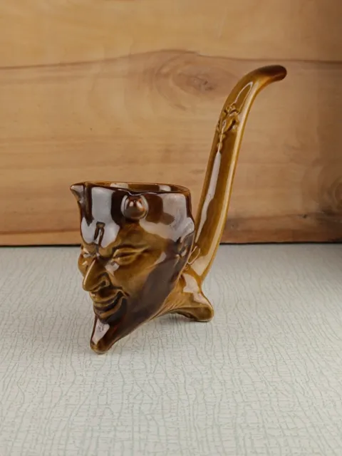 Devil Satan, Soviet Russian Ashtray Demon Smoking Pipes Vintage Antique Ceramic