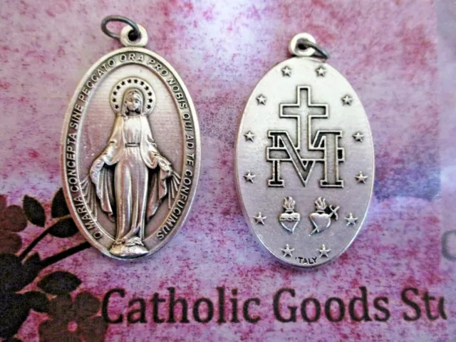 X- Large Miraculous Medal - Latin - 1 3/4"  Oxidized Italian Silver Cast Medal