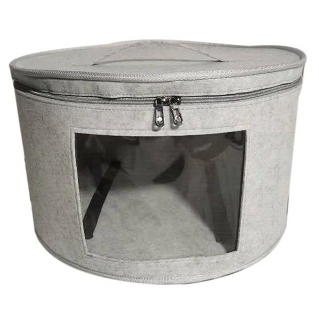 2X Hat Box Organizer Round Travel Hat Boxes Foldable Hat Storage Bag with D I5H9