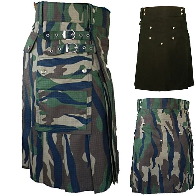 Gonna uomo colore mimetico abito tempo libero kilt festa a scacchi contrasto corvo