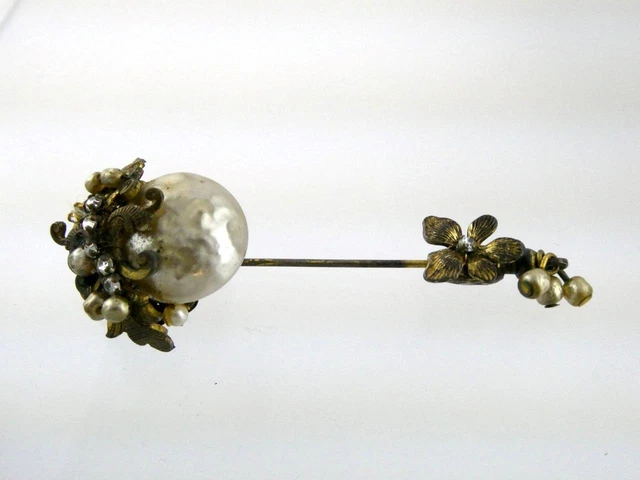 Broche Ancienne En Pince à Robe Avec Cabochon Gripoix Et Perle | Bijou Vintage Art Déco - Occasion