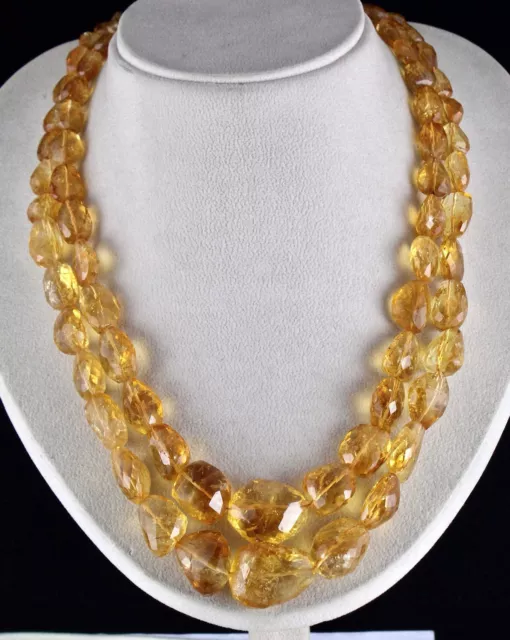 Natural Yellow Citrine Beads Faceted Tumble 2 L 972 Cts Gemstone Silver Necklace