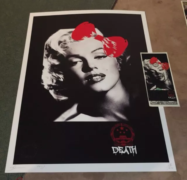 DEATH NYC ltd ed signed art print & USD $1 Dollar bill bank note Marilyn Monroe