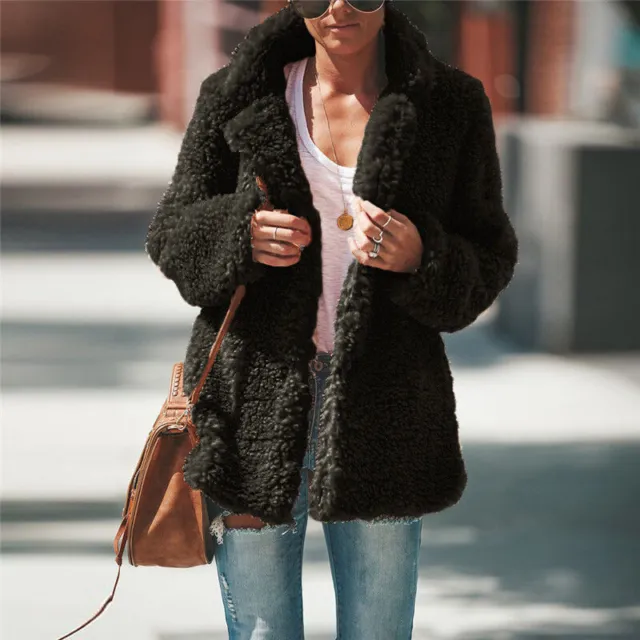 Womens Ladies Teddy Bear Jacket Fleece Coat Winter Warm Faux Fur Fluffy Outwear 3