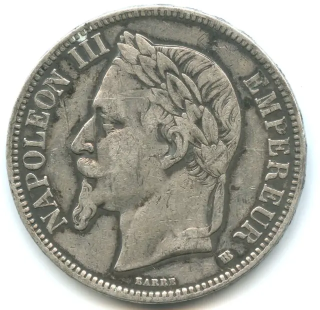 5 francs argent Napoléon III , tête laurée 1868 BB n°E3878