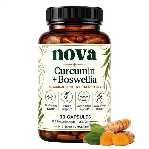 NOVA CURCUMIN BOSWELLIA Supplement With Black Pepper Extract & Vitamin ...