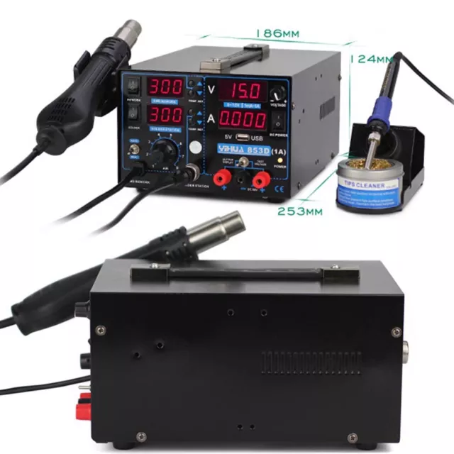 853D 1A USB Soldering Station Rework Repair Solder Iron w Hot Air Gun 110V 220V 2