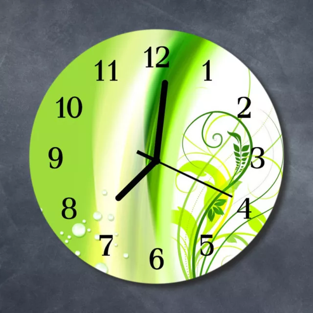 Tulup Glass Wall Clock Kitchen Clocks 30 cm round Pattern Plant Green