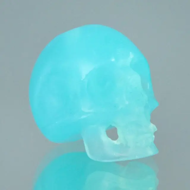 Human Skull Bead Blue Chalcedony 15.25mm Carving 2.57 g Fully-drilled vertically