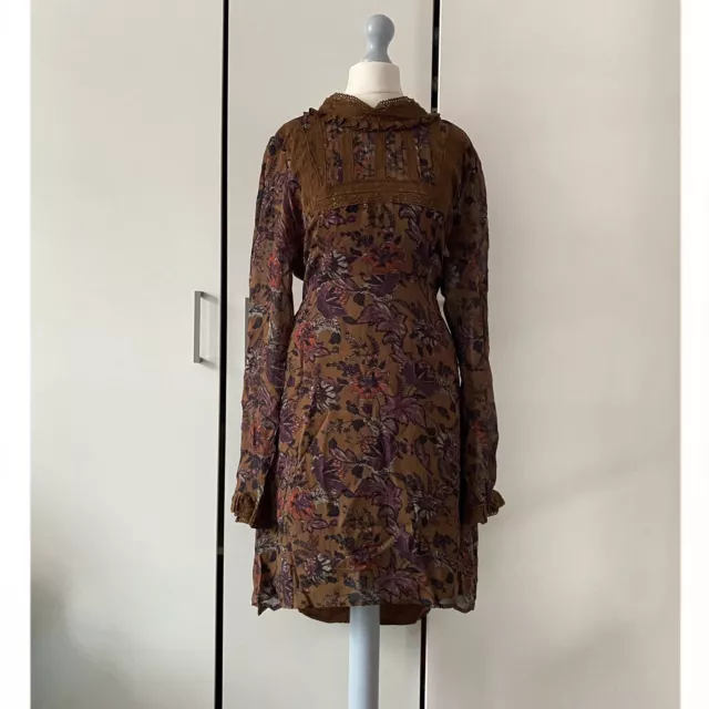 Free People Irene Mini Dress Size XL Long Sleeve Lined Lace Vintage Inspired