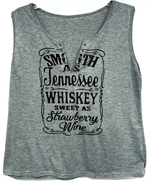 Womens XL Gray Sleeveless Graphic Top Grommet Neck SMOOTH AS TENNESSEE WHISKEY