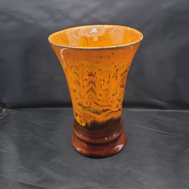 Mid Century Drip Glaze Vase Ceramic Pottery Orange Brown Lime Green MCM 477 USA