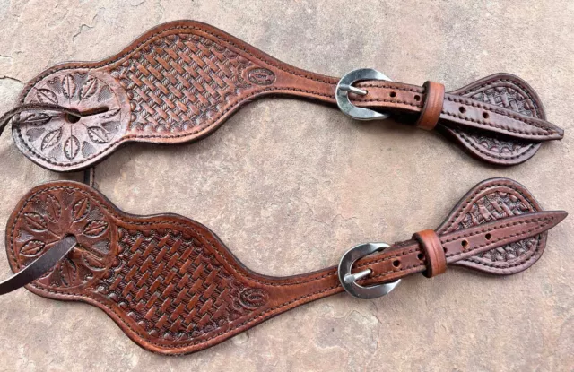 LADIES SIZE HANDMADE BASKET STAMP COWBOY SPUR STRAPS By Alex Pappas Of Colorado