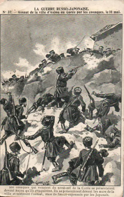 CPA Militaria - Guerre Russo-Japonaise. Assaut d'Aujou en Corée par les Cosaques