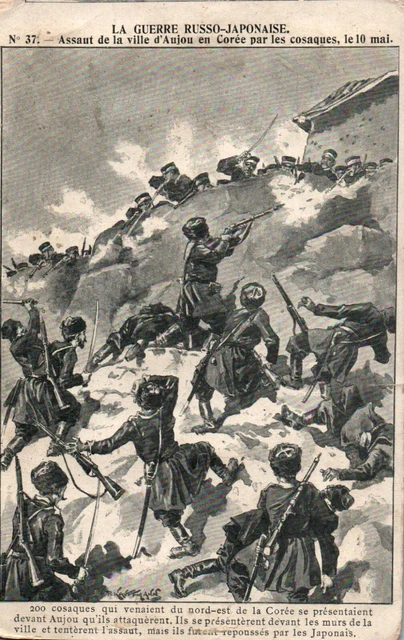 CPA Militaria - Guerre Russo-Japonaise. Assaut d'Aujou en Corée par les Cosaques