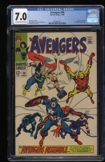 Avengers #58 CGC FN/VF 7.0 Off White to White 2nd Appearance Vision! Marvel 1968