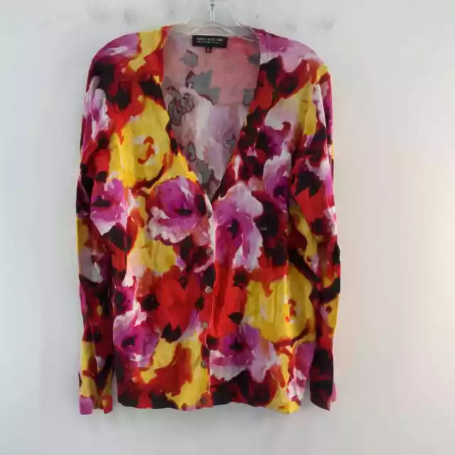 Jones New York XL Red Yellow Pink Cardigan Floral Sweater - Women's Regular